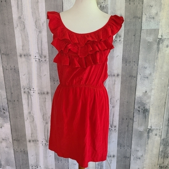 Amanda Uprichard Small Red Silk Ruffle Dress - Picture 1 of 5